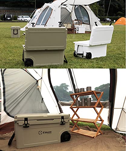 S'more Becool Cooler Box55 Large Cooler Box with Wheels 52L/55QT 52 Liters Hard Cooler Box for Camping, Fishing, Outdoors, Sports, Stylish, Cold Retention Pack Included, Mobile