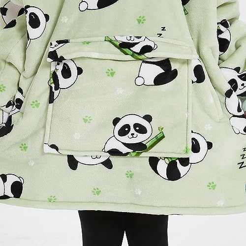 Gominimo Oversized Wearable Blanket Hooded Fleece Hoodie Sweatshirt with Large Front Pocket for Kids - Cosy, Warm, Super Soft & One Size Fit (Panda Green)