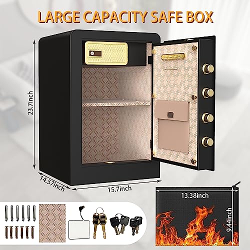 3.6 Cubic Large Home Safe Box Fireproof Waterproof, Digital Home Security Safe with Fireproof Document Bag and Removable Shelf, Fireproof Document Safe for Money Jewelry Valuables