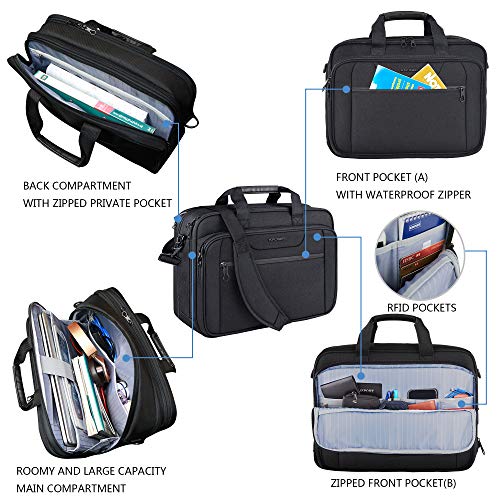 KROSER 18" Laptop Bag Expandable Laptop Briefcase Fits Up to 17.3 Inch Laptop Water-Repellent Shoulder Messenger Bag Computer Bag for Travel/Business/School/Men/Women-Black