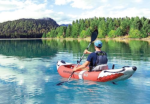 INTEX 68303EP Excursion Pro K1 Inflatable Kayak Set: Includes Deluxe 86in Aluminum Oars and High-Output Pump – SuperTough PVC – Adjustable Bucket Seat – 1-Person – 220lb Weight Capacity