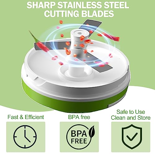 Manual Food Processor Vegetable Chopper, Portable Hand Pull String Garlic Mincer Onion Cutter for Veggies, Ginger, Fruits, Nuts, Herbs, etc., 2 Cup, Green