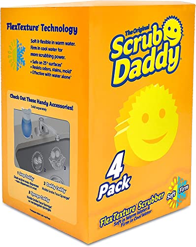 Scrub Daddy - The Original Scrub Daddy - Scratch-Free Multipurpose Dish Sponge - BPA Free & Made with Polymer Foam - Stain & Odor Resistant Kitchen Sponge (4 Count)
