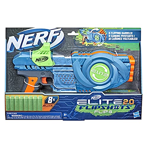Nerf Elite 2.0 - Flipshots Flip-8 Blaster - Fire 4 Darts Then Flip Barrel To Quickly Fire 4 More - Inlcudes 8 Nerf Elite Darts - Outdoor Games And Toys For Kids - Boys And Girls - F2549 - Ages 8+