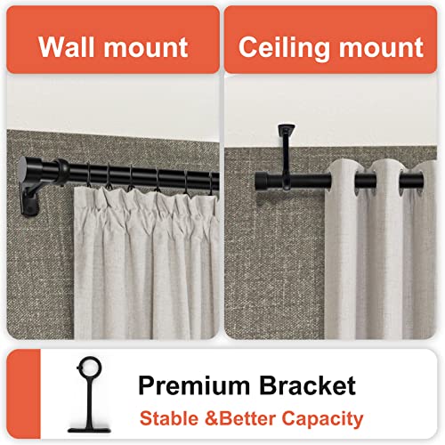 1 Inch Black Curtain Rods, Curtain Rods for Windows 66 to 144, Heavy Duty Adjustable Curtain Rods with Brackets, Indoor/Outdoor Curtain Rod, Rustic Curtain Rod, Room Divider Curtain Rods, 72"-144"