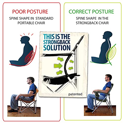 STRONGBACK Low Gravity Beach Chair with Built-in Lumbar Back Support, Heavy Duty Portable Folding Beach Chair for Adults, Black