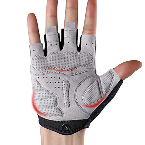 RockBros Cycling Gloves Padded Mountain Bike Gloves Half Finger Outdoor MTB Sports Gym Gloves for Women Men Gray