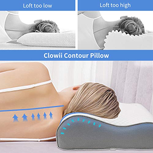 Clowii Contour Memory Foam Pillow, Neck Pillows for Sleeping, Cervical Pillow for for Neck Pain, Orthopedic Contour Pillow Support for Back, Stomach, Side Sleepers (Contour Pillow)