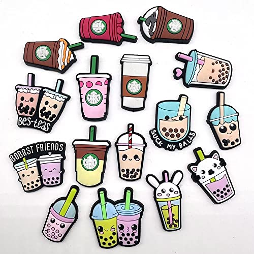 36 Pcs food+Boba tea pattern Shoes Charms Decoration Fits Compatible with Crocs Shoes & Wristband Bracelet Decoration DIY Alloy Party Christmas Halloween Party Gifts for Boy and Girl