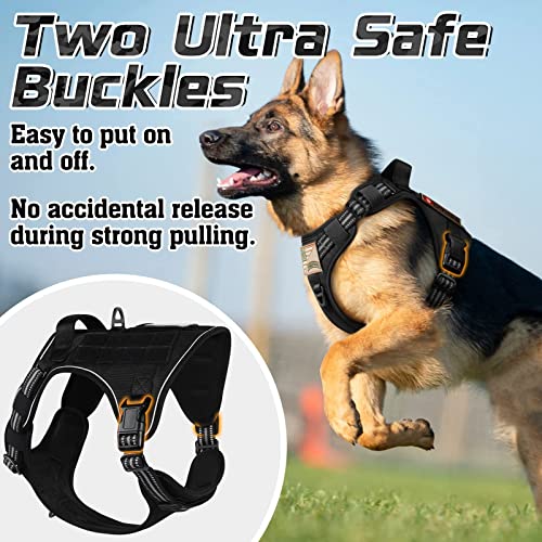 rabbitgoo Tactical Dog Harness No Pull for Large Dogs, Military Dog Vest with Handle & Molle, Easy Control Service Dog Harness for Dogs Training Walking, Adjustable Reflective Pet Harness, Black, L