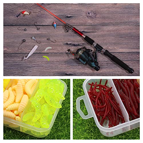 250pcs Fishing Lures Soft Plastic Earthworm Corn and Maggot Shape Fishing Lures Soft Bait Shad Fishing Lures Artificial Lifelike Maggot for Freshwater Saltwater