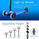 Kids Kick Scooters for Toddlers Boys Girls Ages 2-5 Years Old, Adjustable Height, Extra Wide Deck, Light Up Wheels, Easy to Learn, 3 Wheels Scooters, Blue