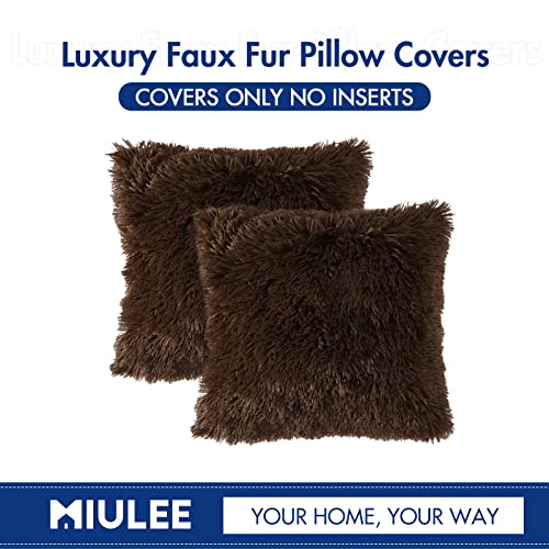 MIULEE Pack of 2 Luxury Faux Fur Throw Pillow Cover Deluxe Decorative Plush Pillow Case Cushion Cover Shell for Sofa Bedroom Car 18 x 18 Inch Chocolate