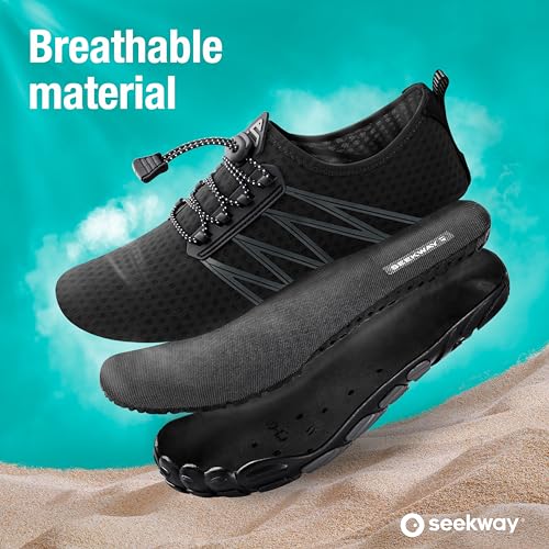 SEEKWAY Water Shoes Men Women Adult Quick-Dry Aqua Sock Barefoot for Beach Swim River Pool Lake Hiking Kayaking Surfing, 1b-406 Black, 9.5 Women/8 Men