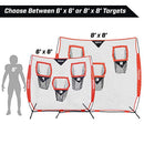 GoSports Football Trainer Throwing Net - Choose Between 8 ft x 8 ft or 6 ft x 6 ft Nets - Improve QB Throwing Accuracy - Includes Foldable Bow Frame and Portable Carry Case,Red