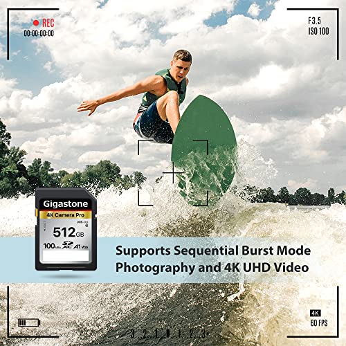 Gigastone 512GB SD Card V30 SDXC Memory Card High Speed 4K Ultra HD UHD Video Compatible with Canon Nikon Sony Pentax Kodak Olympus Panasonic Digital Camera