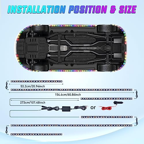 Nilight 6Pcs Car Underglow Neon Accent Strip Lights 300 LEDs RGBIC Multi Color DIY Sound Active Function Music Mode with APP Control and Remote Control Underbody Light Strips