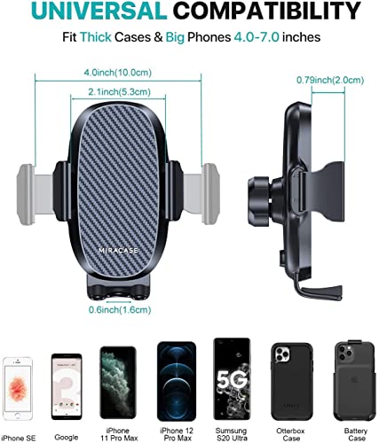 【Ultra Stable & Strong Suction】Miracase Car Phone Holder, Car Phone Mount for Dashboard & Windshield & Air Vent, Compatible with iPhone 13 Pro Max 12 11 XR SE Samsung and More Smartphones