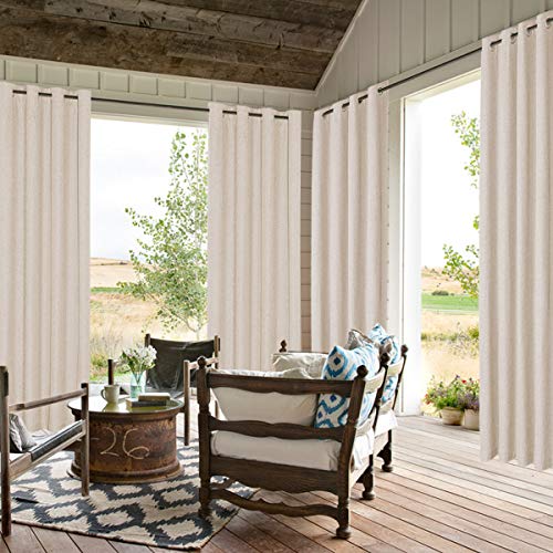 Smarcute 100% Blackout Curtains for Bedroom/Living Textured Linen Look Thermal Insulated Blockout Window Curtain Draperies with White Backing (Sold Pair, Each Piece W132cm x D213cm, Natural)