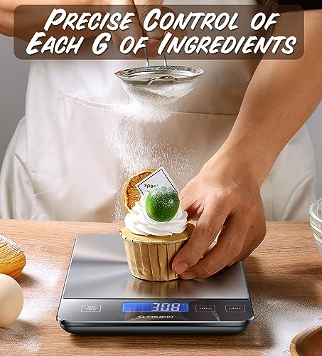 【NASA-Grade】33lb Food Kitchen Digital Scale,【Bread Meat Cookies Measures Precisely】Weight Grams and Ounces for Baking Cooking,1g/0.1oz Precise Graduation,304 Stainless Steel,Waterproof Tempered Glass