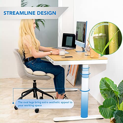 FLEXISPOT Q8 55" Bamboo Desktop w/Wireless Charging, Electric Standing Desk with Drawers, Dual Motor 3 Stages Sit Stand up Desk with Cable Management Tray (White Oval Legs + Bamboo Top, 2 Packages)