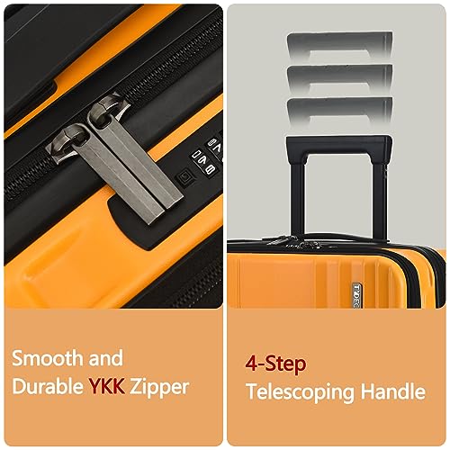 TydeCkare 16" Carry on Luggage with 2 Laptop Compartments, Lightweight Hardshell ABS+PC Suitcase with Dual Control TSA Lock, YKK Zipper, 4 Spinner Silent Wheels, for Business Travel, Orange