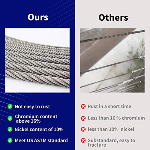 1000FT 1/8" T316 Stainless Steel Cable, Wire Rope Aircraft Cable for Deck Cable Railing Kit, 7 x 7 Strands Construction,DIY Balustrades, Come with a Cutter