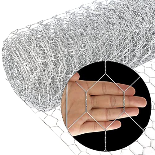 LAOJU Chicken Wire Netting Galvanized Hexagonal Poultry Netting Fence Wire Mesh Roll Fencing Wire Netting Garden Fence Animal Barrier with 25mm Holes, 40 X400CM