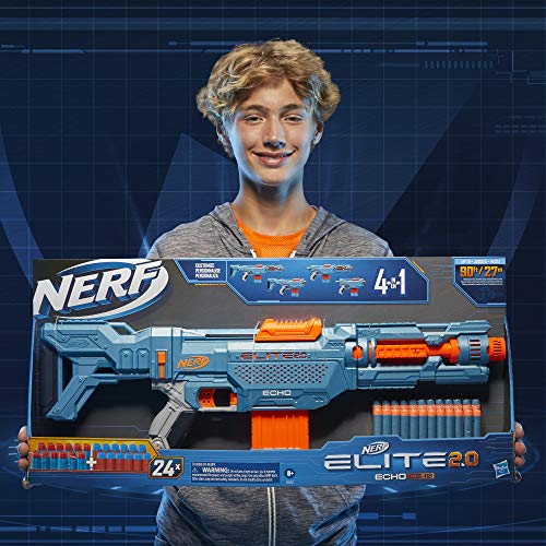 Nerf Elite 2.0 - Echo Cs-10 Blaster - Us Version - 24 Official Nerf Darts - 10-Dart Clip - Removable Stock And Barrel Extension - 5 Tactical Rails - Toys For Kids - E9533 - Ages 8+