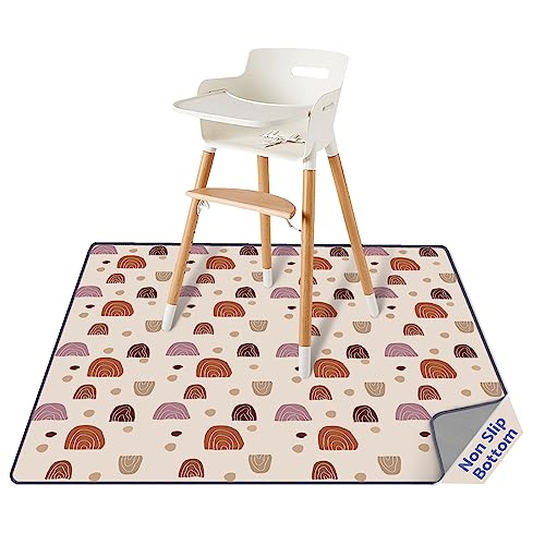 Baby Splat Mat for Under High Chair, 51 x 51 Inch Boho Splash Mat, Waterproof and Washable Spill Mat, Anti-Slip Floor Protector for Arts, Crafts, Playtime - Rainbow