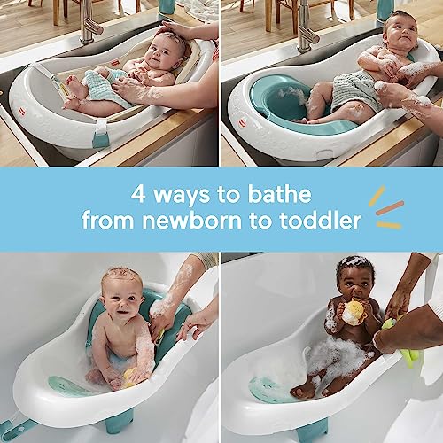 Fisher-Price 4-in-1 Tub Pacific Pebble, Convertible Baby to Toddler Bath tub with Support and seat