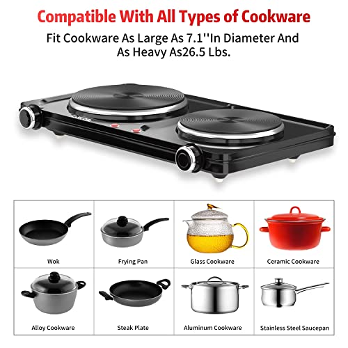 CUKOR Electric Hot Plate, 2500W Portable Electric Stove,Double Hot Plate, Burner for cooking,Cooktop for Dorm Office Home Camp, Compatible with All Cookware