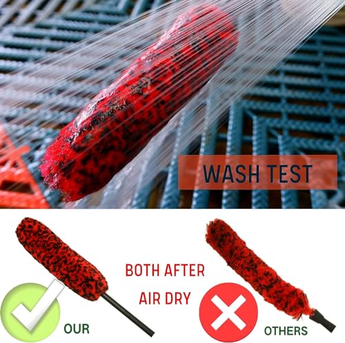 Epzia 4 Pack Long Handle Car Cleaning Kit Wheel Brush Kit - 2X Soft Wheel Woolies Cleaning Brush, Detailing Brush and Stiff Tire Brush, Bendable& Durable Wheel Rim Car Wash Kit