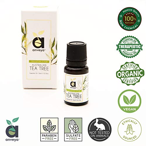 Anveya Australian Tea Tree Essential Oil, For Face, Skin & Hair, Best For Acne, 100% Natural, Pure & Undiluted, For both Men & Women |Paraben and Sulphate Free, 15ml