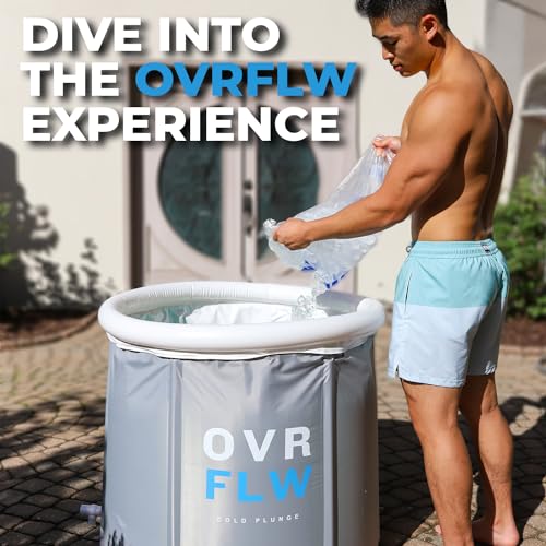 OVRFLW's Cold Plunge Tub: Portable & Insulated Ice Bath for Athletes – Ultimate Outdoor/Indoor Ice Bath + Drain & Cover - Specialized for Physical Therapy, Muscle Recovery (Gray)