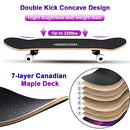 ChromeWheels 31 inch Skateboard Complete Skateboards Double Kick Skate Board 7 Layer Canadian Maple Deck Skateboard for Kids and Beginners