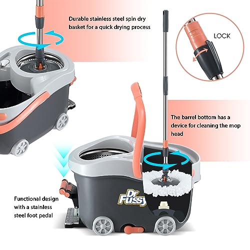 Mop and Bucket Set Spin Mop Bucket with 4 Microfiber Mop Head & Extended Handle, 360 Stainless Steel Spinning Mops System for Floor Cleaning