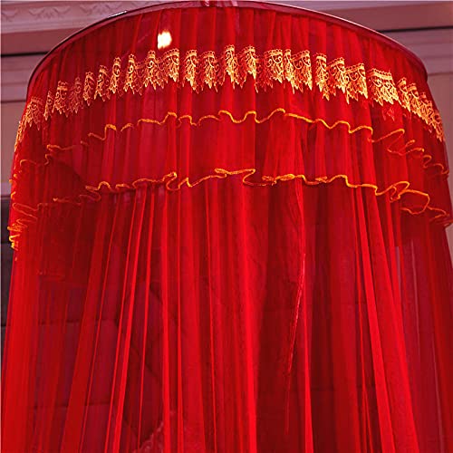 Zhiyuan Lace Embroidery Dome Red Bed Netting Canopy Curtain Mosquito Net for All Sizes Bed
