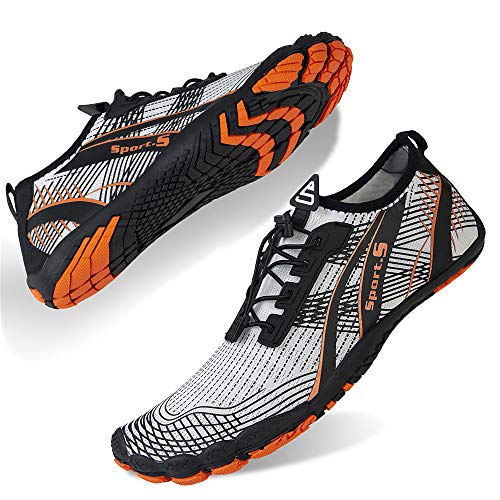 WateLves Water Shoes for Men Women Barefoot Quick-Dry Aqua Sock Outdoor Athletic Sport Shoes Kayaking Boating Hiking Surfing Walking, M-white, 11.5 Women/10.5 Men