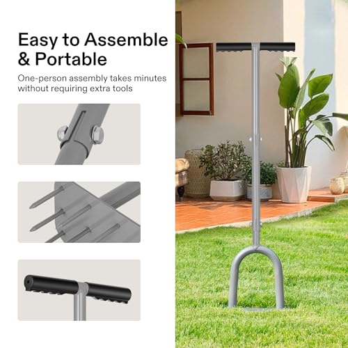 VIVOSUN Lawn Aerator Spike, Manual Soil Aerating & Dethatching Tool with 15 Spikes, Durable Steel Structure with Non-Slip T-Handle & Wide Foot Bar, for Yards, Lawns & Gardens Care