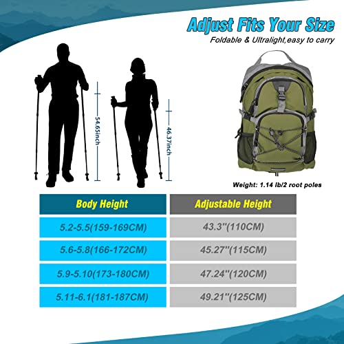 Trekking Poles, Beedove Hiking Poles Adjustable & Foldable Portable Walking Poles with 6 Different Pole Tips, Ultralight Aluminum Trekking Poles for Walking, Camping, Mountaining,Trekking