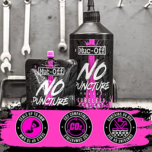 Muc-Off 822 No Puncture Hassle Tubeless Sealant, 1 Litre - Advanced Bicycle Tyre Sealant with UV Tracer Dye That Seals Tears and Holes Up to 6mm