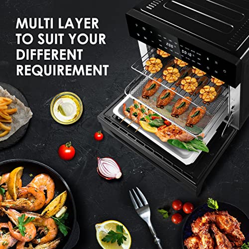 Maxkon Air Fryer 30L Large Oven-Electric with Full Touch Screen， 1800W Oil Free Big Air Toaster Cooker with Dual Cook Function Black