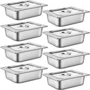 8 Set Stainless Steel Hotel Pans Steam Table Pan with Lids 4 inch 1/2 Half-Size Restaurant Pans Anti Jam Steam Table Pan for Hotel Food Buffet Event Catering Supplies