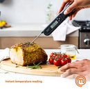 MasterChef Meat Thermometer Digital, Wireless Temperature Probe for Food (Steak, Chicken) & Liquids (Coffee, Tea, Milk), Portable BBQ Grill Gadget, Instant Read LED Display (°F & °C), Foldable, Black