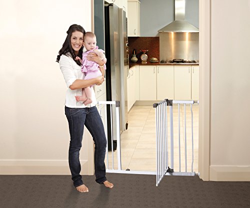 Dreambaby Liberty Extra-Wide Baby Safety Gate - with Smart Stay-Open Feature - Fits Openings 99-105.5cm Wide & 76cm Tall - White - Model F867