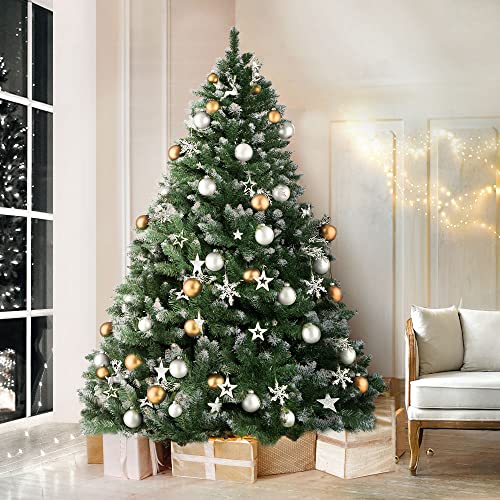 Jingle Jollys Christmas Tree 2.1m Snowy Xmas Trees, Decorations Holiday Party Gift Home Garden Store Decor, 7ft Snow Frosted 1000 Tips Easy Assembly Indoor Outdoor