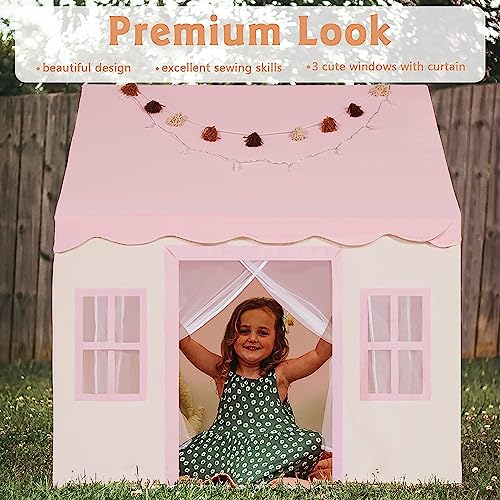Play Tent with Mat, Star Lights Large Kids Playhouse with Windows Easy to Wash, Indoor and Outdoor Play Tent for Kids, little dove Toys for Girls,Boys,Pink,47x40x52