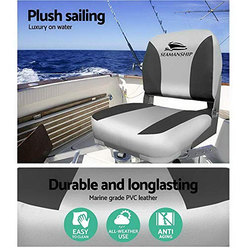 Seamanship Boat Seats, Set of 2 Folding Seat Swivel Chair Floor Chairs Marine Seating Fishing Outdoor Accessories, All Weather Conditions Stainless Steel Grey