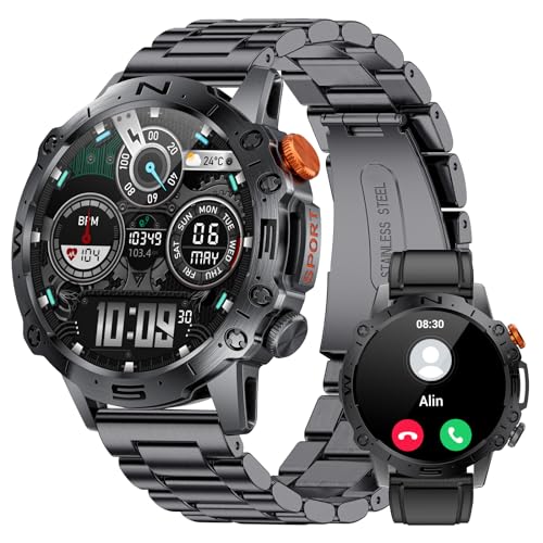 LIGE Smart Watch for Men, 1.43" AMOLED HD 360mAh Smartwatch with Bluetooth Call, Heart Rate/Sleep/Blood Oxygen Monitor, IP68 Waterproof 2 Straps Smart Watch Compatible with Android iPhone iOS Black